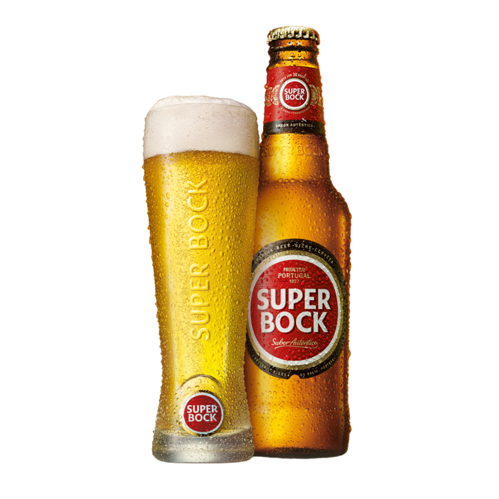 Single bottle of Super Bock Beer with Cup of Beer